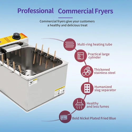 Vista 6 de Kolice Freidora de queso comercial para perros calientes de 12 litros, freidora eléctrica automática de 2500 W para perros de maíz con gran capacidad
