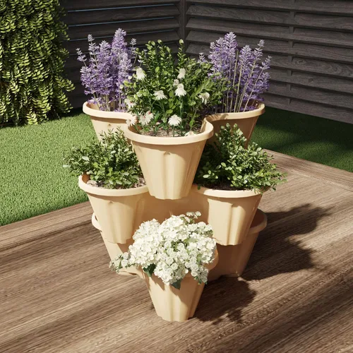 Vista 5 de Pure Garden - Juego de 3 macetas apilables de 3 niveles que ahorran espacio, macetas verticales para hierbas y verduras para interiores y exteriores