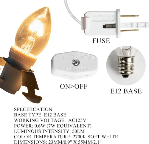 Vista 2 de Dazzle Bright - Juego de 2 cables accesorios de 6 pies con bombilla de luz incandescente E12, cable blanco con enchufe de interruptor