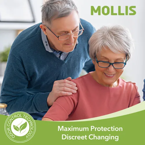 Vista 6 de MOLLIS Pañales para adultos para mujeres y hombres, calzoncillos desechables unisex para incontinencia con pestañas, control de olores, talla S, 15