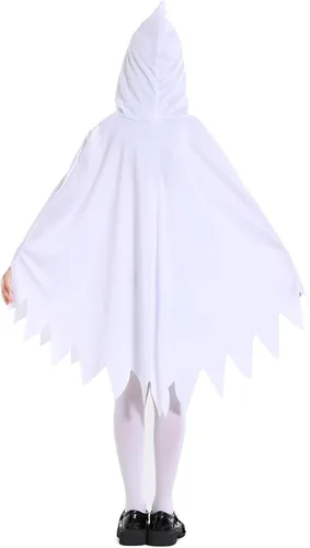 Vista 5 de IBQ Disfraz de fantasma para niños, disfraz de Halloween que brilla en la oscuridad, disfraz de fantasma blanco para cosplay, capa espeluznante