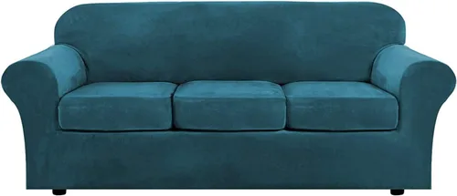 Vista 32 de Funda de terciopelo de lujo con fundas de cojín de asiento separadas, funda de sofá de alta elasticidad, fundas de sofá de felpa ultra suave, Marrón