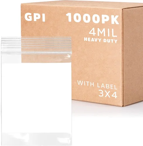 Vista 16 de GPI - 2" x 3" - Paquete a granel de 100, bolsas de plástico transparente con cierre de cremallera de 4 mil de grosor, resistentes, con bloque blanco
