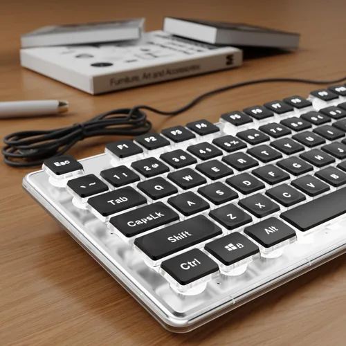 Vista 9 de SEUNKWANG Teclado retroiluminado con cable con teclas de pudín, teclado silencioso de computadora de tamaño completo, retroiluminación azul, fácil