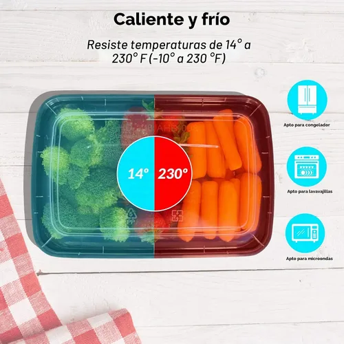 Vista 4 de Reli. Recipientes de preparación de comidas de 28 onzas con tapas, paquete de 50 unidades, sobrantes para llevar, aptos para microondas, recipientes