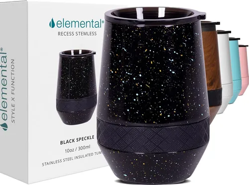 Vista 17 de Elemental Vaso de Vino Recess - Taza de Café de Acero Inoxidable con Triple Pared Aislante para Bebidas Calientes y Frías - Taza Portátil con Tapa