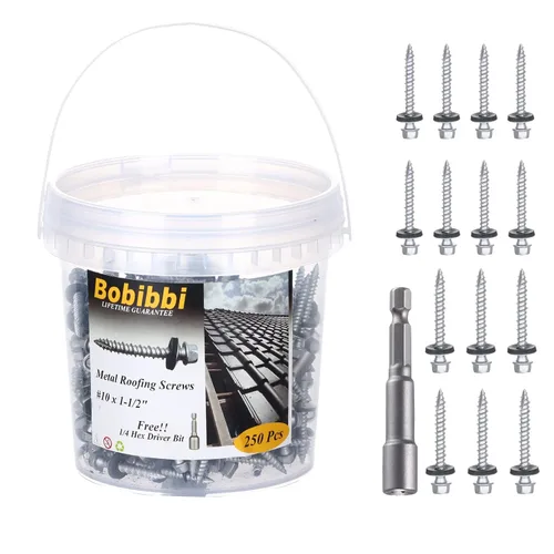 Vista 27 de Tornillos para techos de metal de 10 x 1 pulgada, tornillo para techo de chapa metálica con cabeza hexagonal negra y arandela EPDM para techos