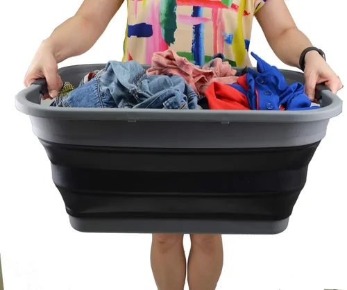 Vista 6 de SAMMART Cesta plegable de plástico para la ropa sucia de 41 L (10.8 galones) - Contenedor/organizador plegable - Tina de lavado portátil, capacidad
