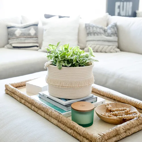 Vista 5 de NaturalCozy - Juego de 3 piezas de cestas de almacenamiento de decoración boho - Cestas tejidas de cuerda de algodón para organizar! Cosas pequeñas