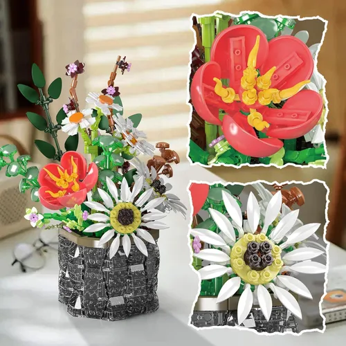 Vista 3 de Mould King 24107 Bloques de construcción de flores, modelo de ramo de 1157 piezas, kit de bloques de construcción de sujeción tecnológica