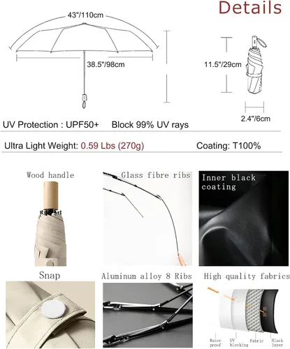 Vista 7 de choedii Paraguas para el sol, protección UV, sólido, compacto, portátil, automático, paraguas de lluvia de viaje, para mujer, impermeable, plegable