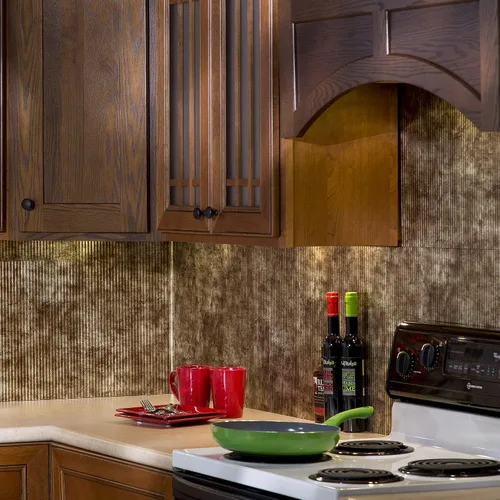 Vista 2 de FASÄDE Panel decorativo de mosaicos de vinilo en bermuda bronce (muestra de 6x6 pulgadas)