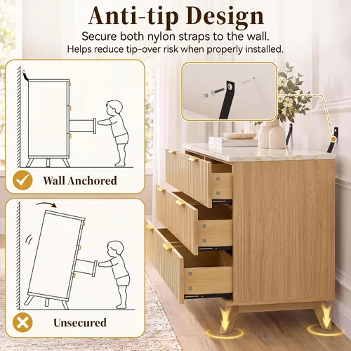 Vista 4 de YESHOMY Cómoda acanalada para dormitorio, pecho de 47.2 pulgadas de ancho Roble natural