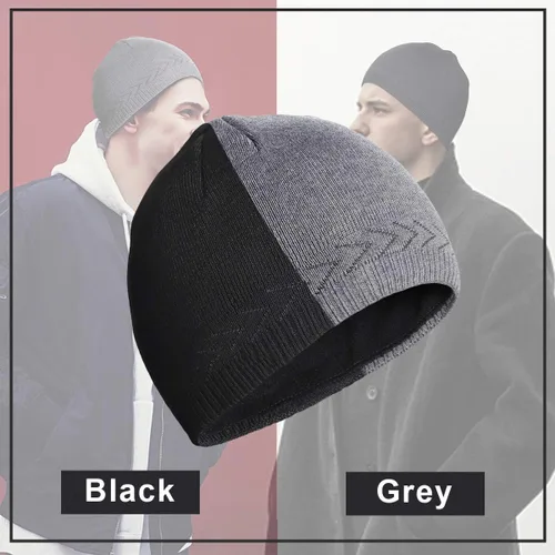 Vista 5 de OMECHY Gorros de punto cálidos de invierno para hombre, diseño de calavera lisa, gorro de punto tobogán