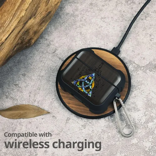 Vista 5 de Carveit Funda de madera para AirPods Pro de 2ª/1ª generación, grabado artístico de madera e incrustación hecha a mano, cubierta de TPU a prueba