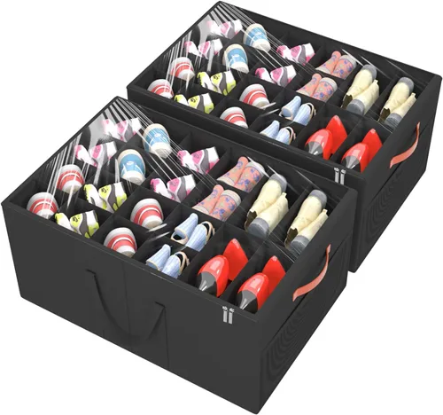 Vista 11 de Aokeyee Paquete de 2 organizadores de zapatos para armario, caja grande de almacenamiento de zapatos con capacidad para hasta 48 pares, organizador