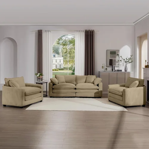 Vista 11 de KEIKI Juego de sofá de 2 piezas con 2 sofás individuales de pana extragrandes, juego de sillas decorativas modernas de 2 plazas tapizadas con 2