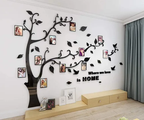 Vista 6 de Calcomanías de pared de árbol 3D - DIY, calcomanías de marcos de fotos y árbol de pared, marcos para fotos familiares, murales con calcomanías