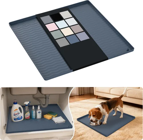 Vista 53 de URMONA - Tapete de silicona impermeable para debajo del fregadero, 16 x 10 Beige