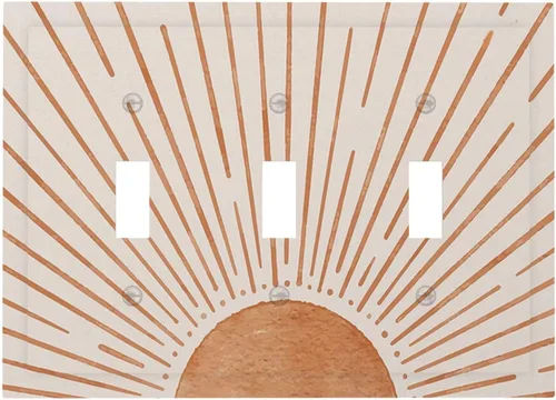 Vista 108 de Placa de pared eléctrica de 1 gang sin dispositivo en blanco, bohemio naranja vintage años 70 60s beige amanecer puesta de sol mediados de siglo