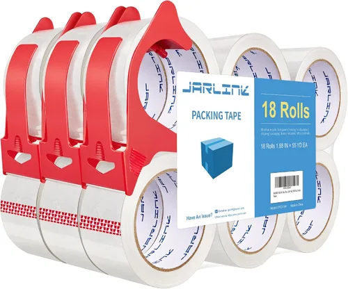 Vista 9 de JARLINK 12 Rollos de Cinta de Embalaje Transparente con 2 Dispensadores, Refacciones de Cinta de Embalaje Resistente para Envíos, Embalaje, Correo