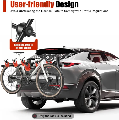 Vista 5 de Soporte de montaje para maletero de 3 bicicletas, soporte plegable para bicicleta, capacidad de carga máxima de 44 libras para la mayoría