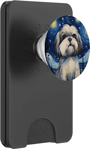 Vista 7 de Shih Tzu Perro Noche Estrellada Pintura Perro Mamá Papá PopSockets Estándar PopGrip