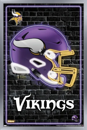 Vista 10 de Trends International NFL Minnesota Vikings - Póster de pared con casco neón 23, 22.4 pulgadas de largo x 14.7 pulgadas, versión enmarcada en madera