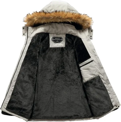 Vista 3 de MOERDENG Chaqueta de esquí impermeable para mujer, chaqueta de nieve de invierno cálida con capucha, abrigo de nieve de montaña resistente al