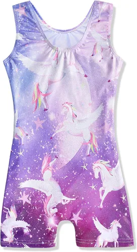 Vista 74 de HOZIY Leotardos de gimnasia para niñas, trajes de ciclismo con patrón adorable brillante