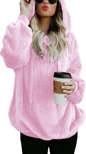 Vista 29 de Century Star Sudadera deportiva mullida de vellón con capucha para mujer de talla extragrande con bolsillos