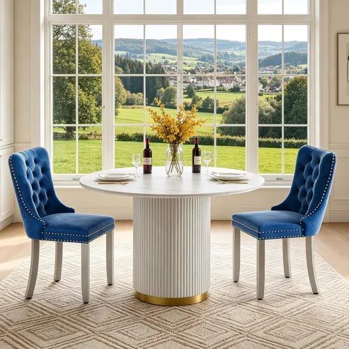 Vista 13 de SSLine 41.3 in Round Sintered Stone Dining Table for 4 Fluted Pedestal Base