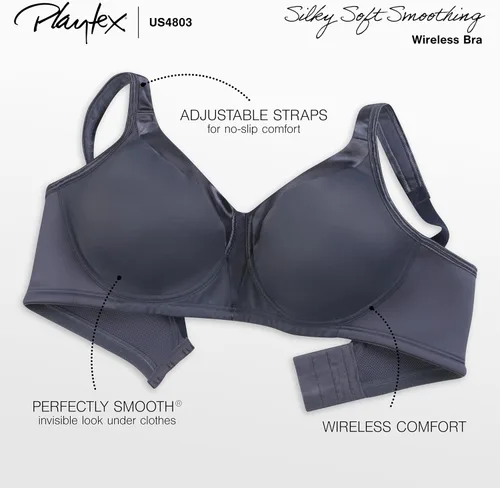 Vista 5 de Playtex Brasier inalámbrico de 18 horas para mujer, brasier suavizante sedoso, brasier de camiseta de cobertura completa, paquete individual o de 2