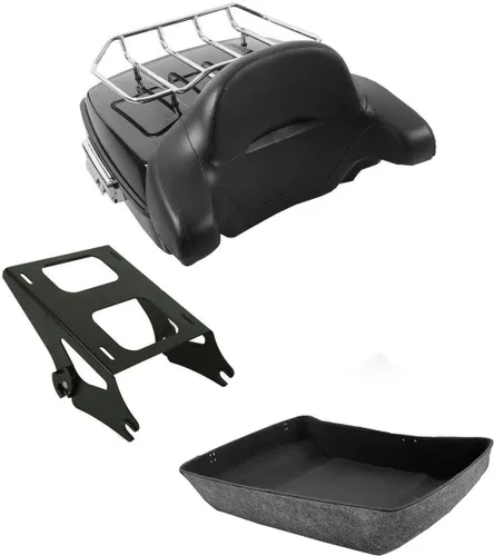Vista 34 de XFMT Maleta negra mate cortada de 10.7 pulgadas con pestillo para Harley Trunk Touring Road King Street Glide Road Glide Electra Glide 2014-2025