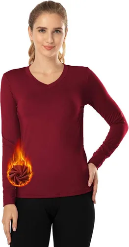 Vista 65 de MANCYFIT Tops térmicos para mujer, camisa con forro polar, manga larga, capa base, cuello en V