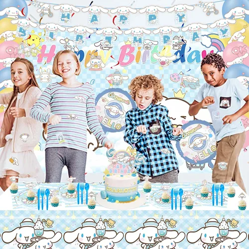 Vista 7 de Decoraciones de cumpleaños, bonitos suministros de fiesta que incluyen pancarta de feliz cumpleaños, remolinos colgantes, telón de fondo, mantel