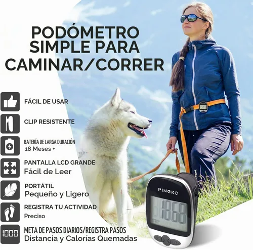 Vista 2 de PINGKO Podómetro portátil multifunción para exteriores, deportes, cuenta pasos/calorías/distancia Negro