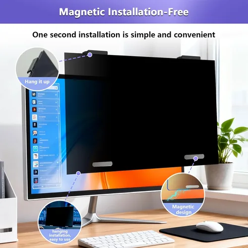 Vista 3 de Pantalla magnética de privacidad de 24 pulgadas para monitor con relación de aspecto 16:9, pantalla de privacidad extraíble para monitor