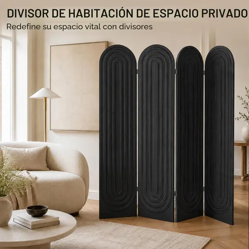 Vista 4 de Divisor de habitación y pantalla plegable de privacidad, 4 paneles de pared de madera arqueada, separadores para separación de habitaciones 4