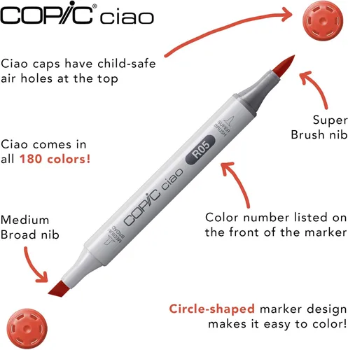 Vista 4 de Copic Ciao, marcadores de alcohol, juego de 6 marcadores de arte de doble punta de cepillo para artistas y creadores adolescentes/adultos
