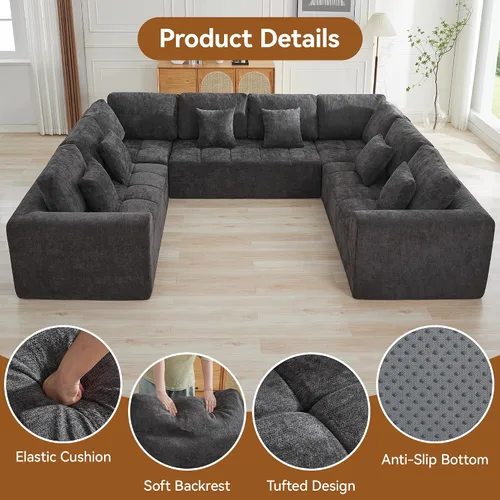 Vista 44 de Sofás seccionales modulares de 110 pulgadas para sala de estar, sofá seccional comprimido sin hueso, sofá de espuma viscoelástica tapizado de 3 Beige