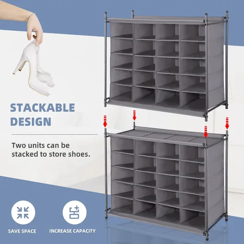 Vista 4 de STORAGE MANIAC Organizador apilable para zapatos, zapatero independiente para entrada, dormitorio, apartamento, armario, 20 cubos, gris