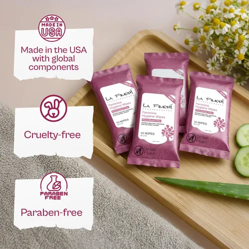 Vista 6 de LA Fresh Toallitas de higiene femenina para mujer, tamaño de viaje, paquete de 3 (30 unidades) Aloe Vera, Chamomile, Cucumber & Vitamin E Infused