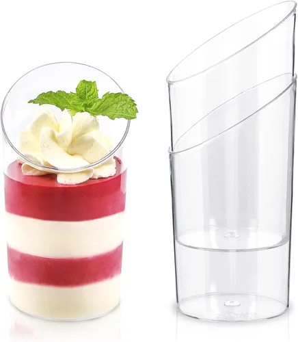 Vista 3 de Paquete de 100 mini tazas de postre con cucharas, vasos de plástico transparente de 2.2 onzas para parfait reutilizables, vasos pequeños para servir