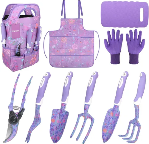 Vista 10 de Juego de herramientas de jardinería marrón de 12 piezas, kit de herramientas de mano de jardín con mango ergonómico antideslizante, bolsa