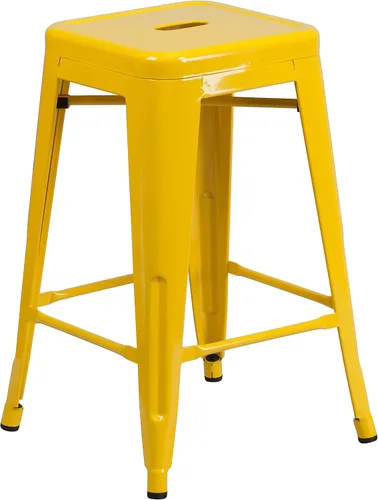 Vista 35 de Taburete de 24 pulgadas de alto para interior y exterior con asiento cuadrado., Metal, Negro