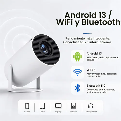 Vista 2 de Mini proyector HY300 Pro, proyector portátil Android 13 con WiFi y Bluetooth, compatible con video 4K, Keystone automático, rotación de 180°