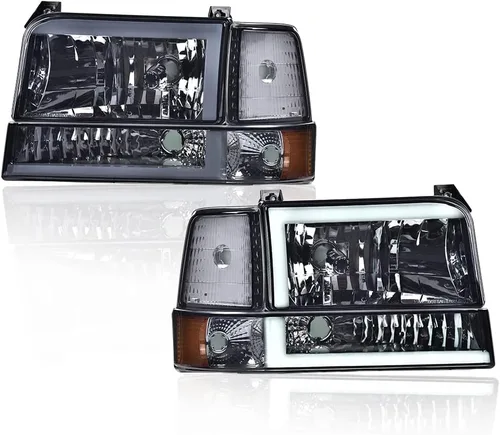 Vista 20 de Faros LED DRL, faro lente transparente carcasa negra reflector ámbar