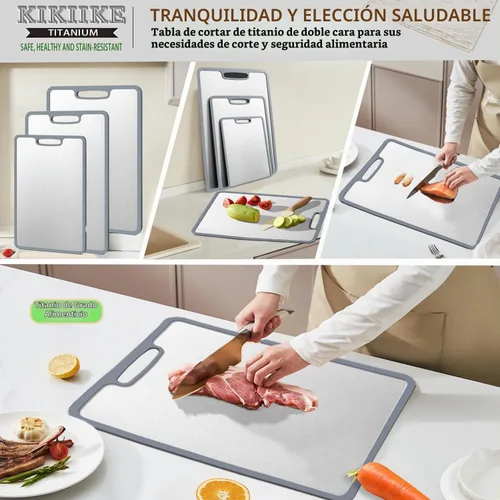 Vista 6 de Tabla de Cortar de Titanio de Doble Cara con Borde de Silicona Antideslizante Tablas de Cortar de Titanio Puro para Cocina - Tabla de Cortar