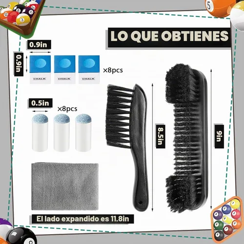 Vista 3 de Juego de 22 Piezas de Cepillos para Mesa de Billar Rack de Billar de Madera Triángulo de 8 o 9 Bolas Diamante para Bola de Billar de 2-1/4" con Paño
